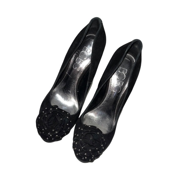 BCBG Paris Y2K Black Studded Rose Appliqué Stiletto Heels 6 Women’s - Picture 1 of 10